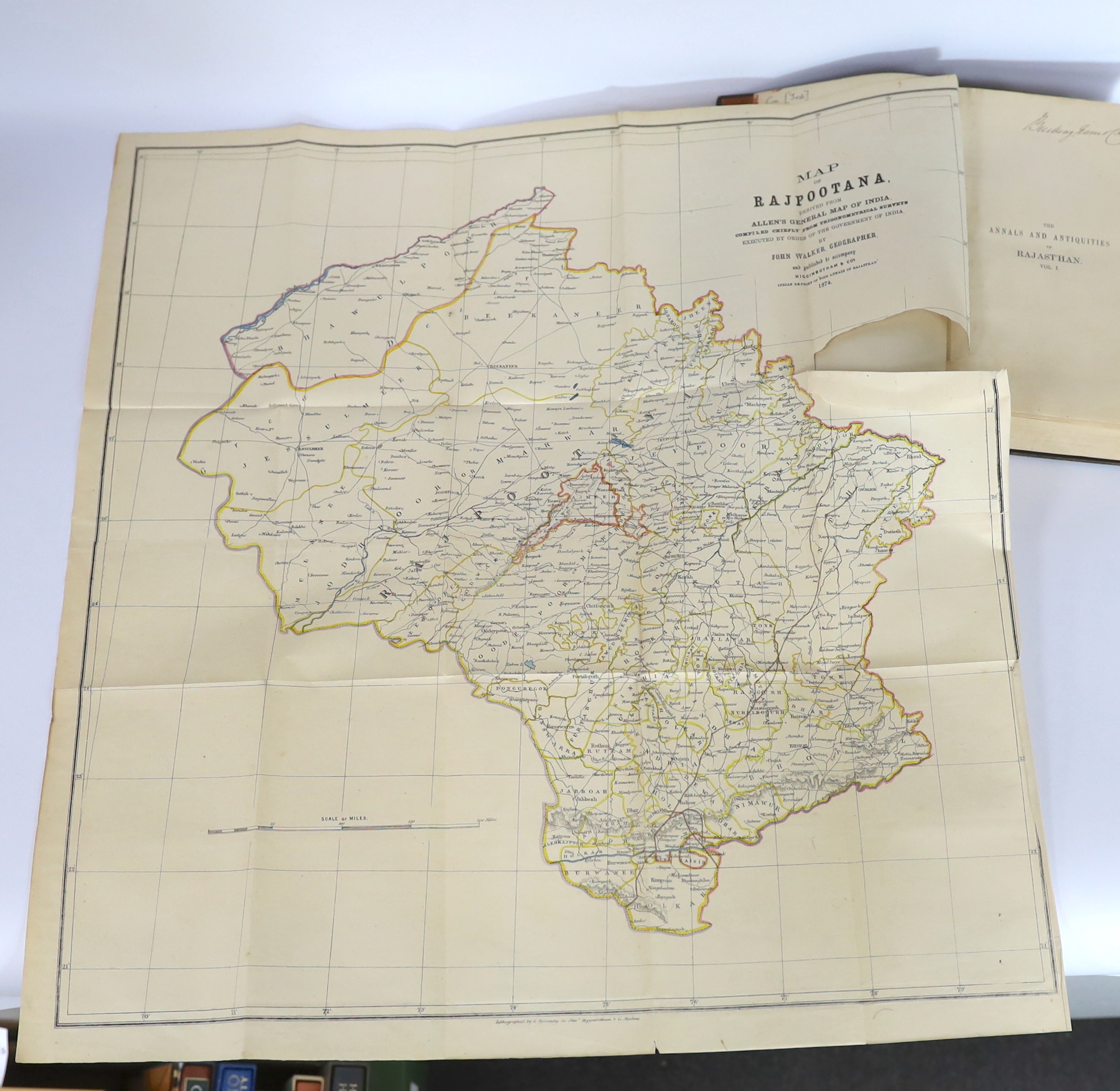 Tod, Lt. Col. James - Annals and Antiquities of Rajast'han, or the Central and Western Rajpoot States of India. 2nd edition, 2 vols. folded and coloured map, a folded facsimile and 4 folded tables; publisher's gilt picto